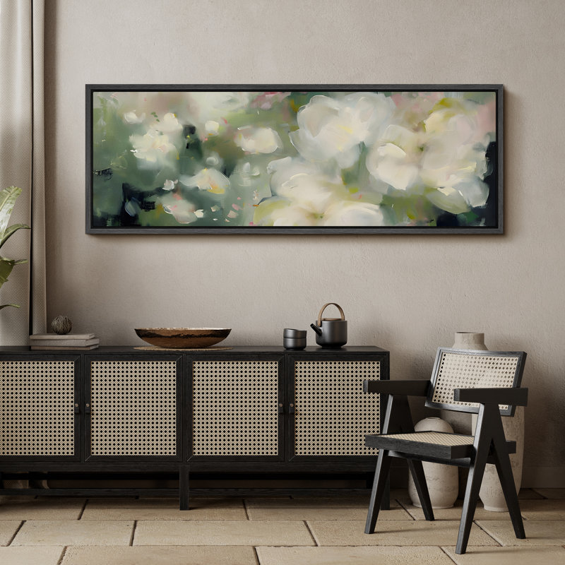 «Green Abstract Floral», impression sur toile encadrée de très grandes décorations murales, H 20 po x l 60 po