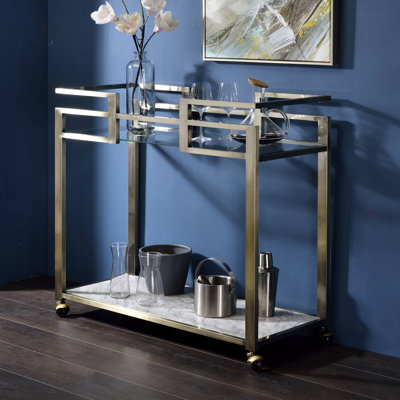 Janova Bar Cart in Clear and Brass