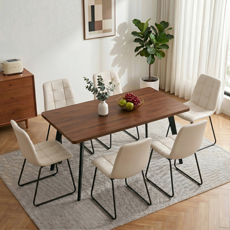 Ensemble de salle à manger extensible 7 pièces Devault, White, Brun
