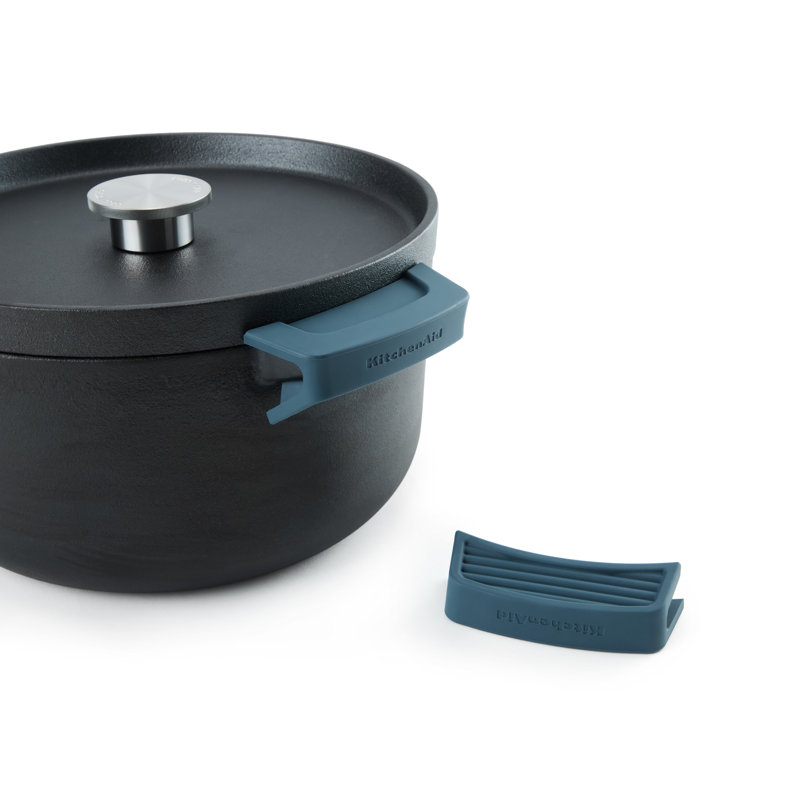 Ensemble de 2 poignées à pincement pour casseroles et poêles en fonte de silicone souple Kitchenaid , Bleu agave