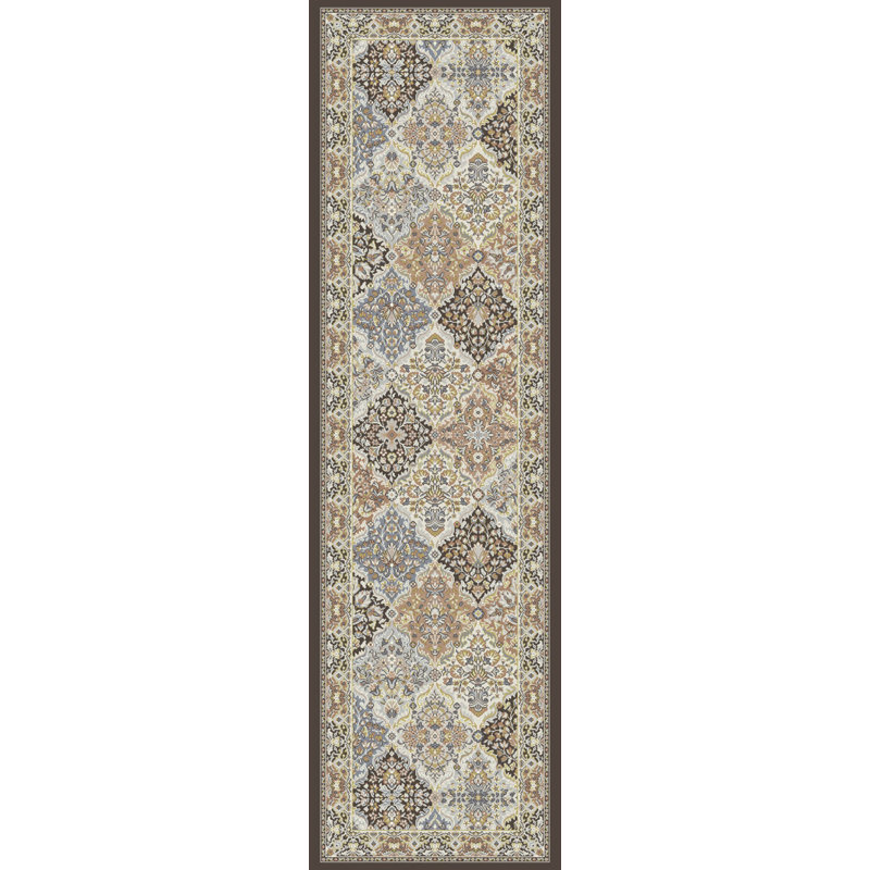 ANCIENT GARDEN 2.2X7.7 57008-3235 BROWN/BLUE, Runner 2'2" x 7'7"