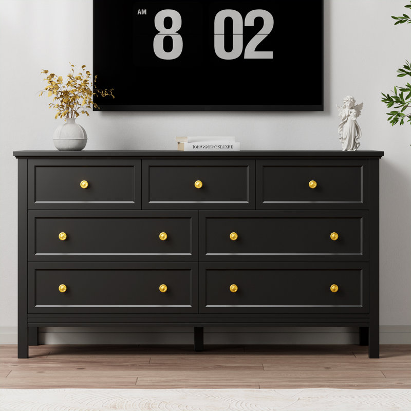 Commode moderne 7 tiroirs avec poignées dorées Dezmand Porter, Noir