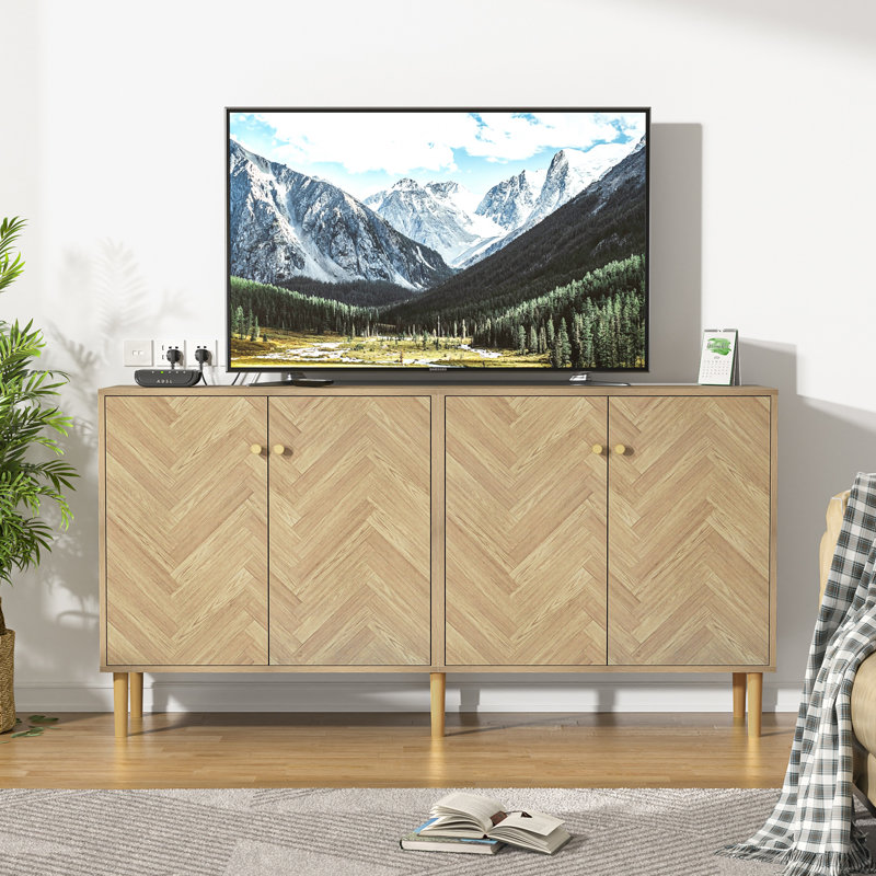 Herringbone Pattern 4-Door Cabinet