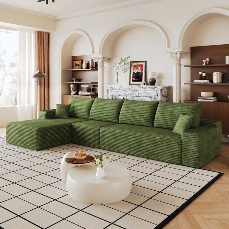 135" Modular Corduroy Sectional Sofa with Chaise, Green