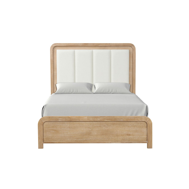 Eastern King Size Bed Channel Padded Headboard 1Pc Panel Bed Frame Natural Finish Transitional Style Bedroom Furniture, King