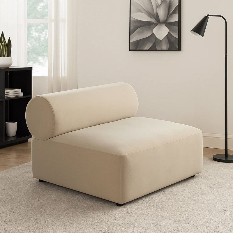 Fauteuil modulaire à dossier bas en velours brun clair Zey Zey, Velours brun chameau, H 28 po x l 40 po x P 40 po