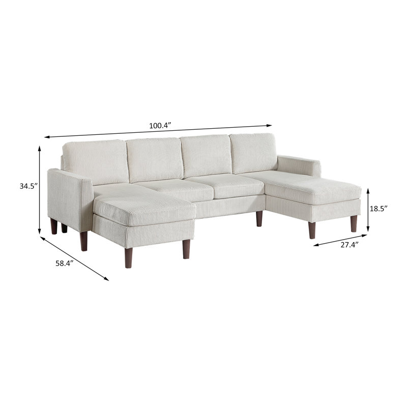 Ensemble modulaire 3 pièces, Velours côtelé beige