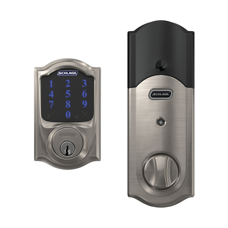 Schlage Connect Z-Wave Plus Smart Deadbolt with Camelot Trim, Satin Nickel, Yes