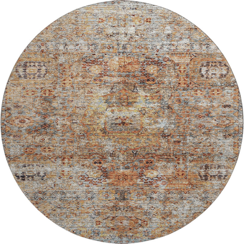 Premium Machine Washable Ducote AMF1143 Global Rug, Round 8'