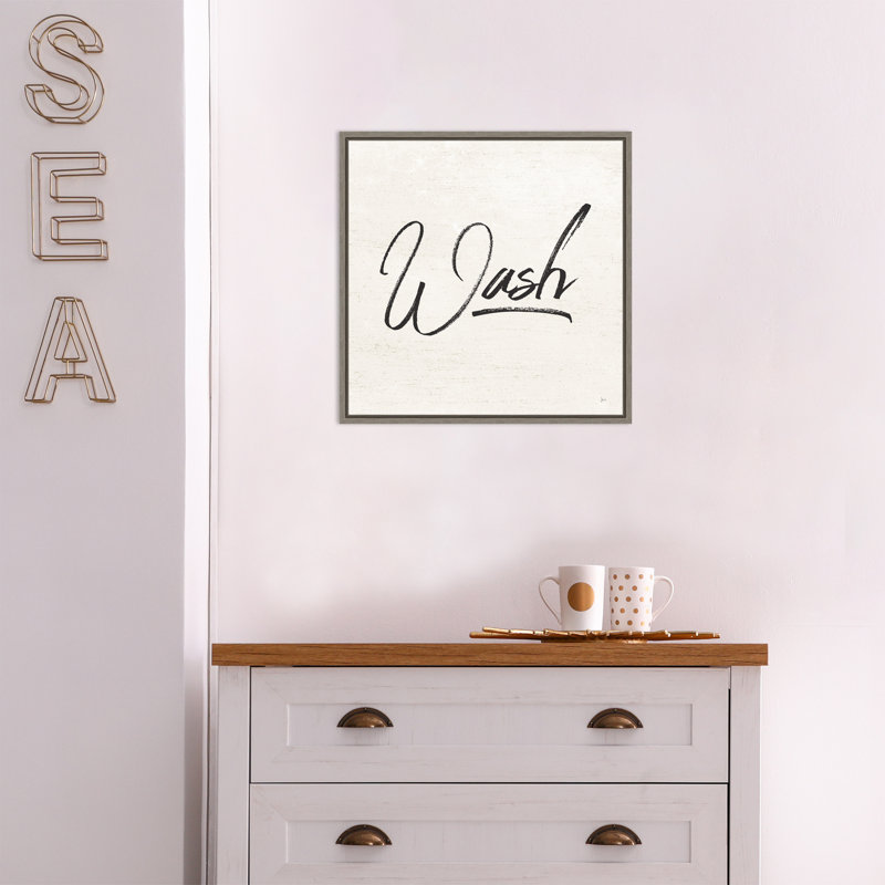 «Laundry Script I» par Jess Aiken - reproduction d'art textuel sur toile à cadre flottant, Gris