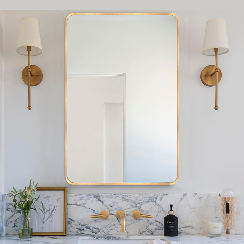 Viridiana Metal Rectangle Wall Mirror, Brushed Gold, 30" x 20"