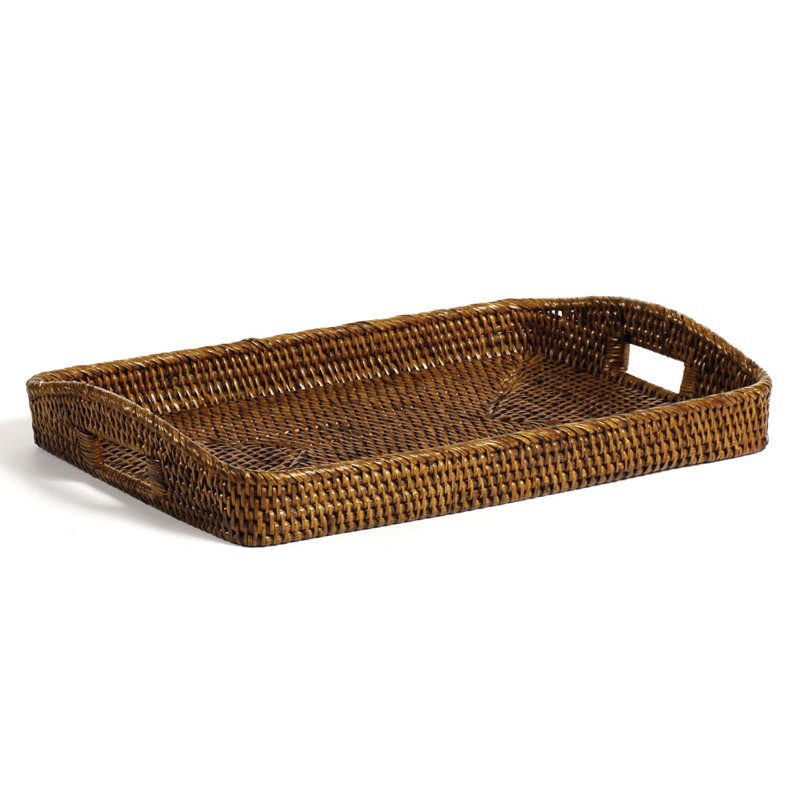 Rattan Tray, 3.75" H x 20" W x 14.75" D, Brown