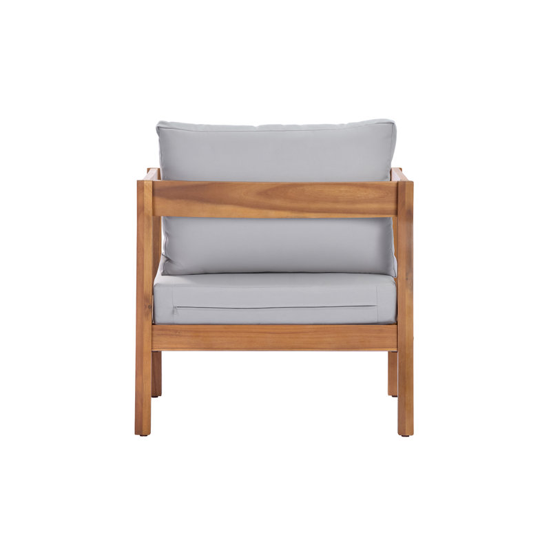 Chaise longue d'extérieur en bois d'acacia avec coussins Ugarte, Coussin gris clair / structure en teck