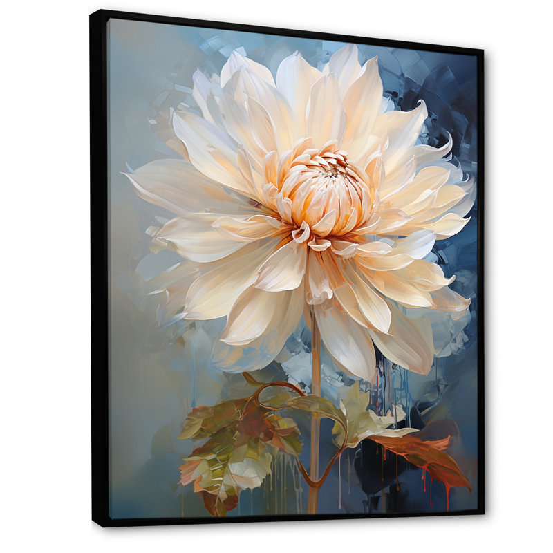 Simple dahlia beige et bleu simple - imprimé, Cadre flottant noir, H 40 po x l 30 po x P 1,5 po