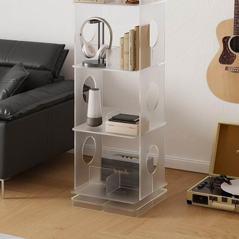 Acrylic Open Bookshelf with 360° Rotating Base, Transparency