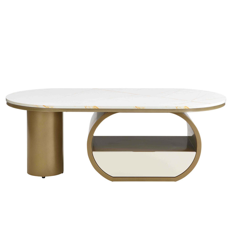 Table basse ovale de luxe, table basse avec tiroir de rangement, table centrale en métal pour le salon
