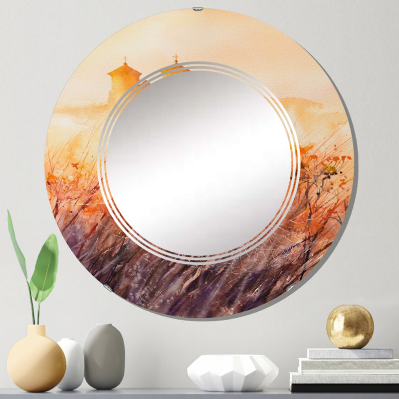 Monastère bénédictin au lever du soleil en Pologne - Miroir mural rétro rond, 24 po x 24 po