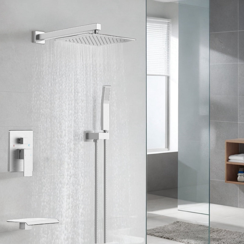 10 inch Rainfall Shower Faucet with Tub Spout High Pressure Shower Head, Brushed Nickel