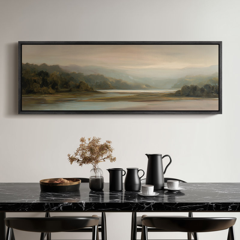 «Misty River Valley Landscape», art mural pour chambre ou bureau, H 20 po x l 60 po, Noir