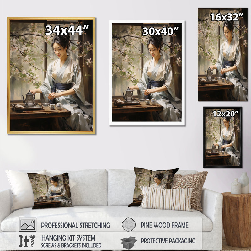 «Iniki Asian Art Harmony in Tea III», reproduction sur toile, Cadre photo noir, H 44 po x l 34 po x P 1,5 po