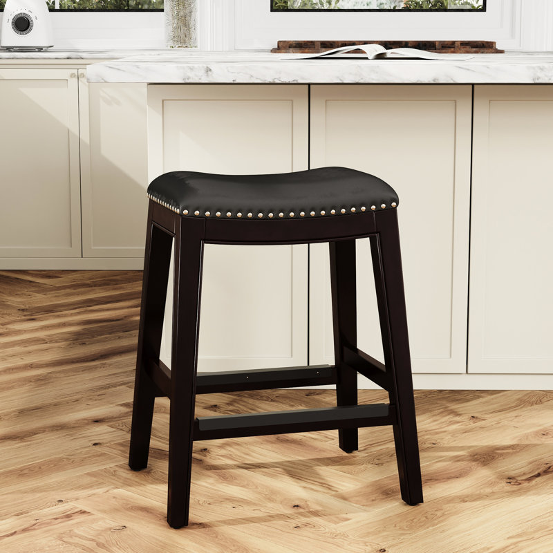 Élégant tabouret de comptoir de 24 po avec siège en cuir noir, Noir, Tabouret de comptoir (siège d'une hauteur de 24 p