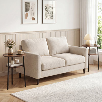 Ensemble de 2 tables d'appoint rondes à 2 niveaux avec tablette de rangement et structure en métal, pour salon et chambre, style rustique brun et noir.