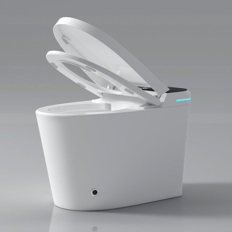 Modern White Smart Toilet - Auto Open/Close Seat, Foot Sensor, Seat Temperature Adjustment Advanced With Bidet Lid, Powerful Flush System,