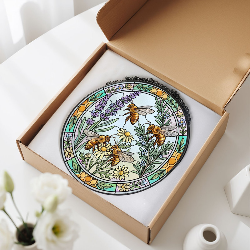 Panneau de vitrail Bee Garden, 7,8 H, H 7,8 po