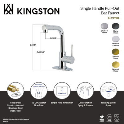 Kingston Concord Single-Handle 1-Hole Deck Mount Pull-Out Sprayer Bar Faucet