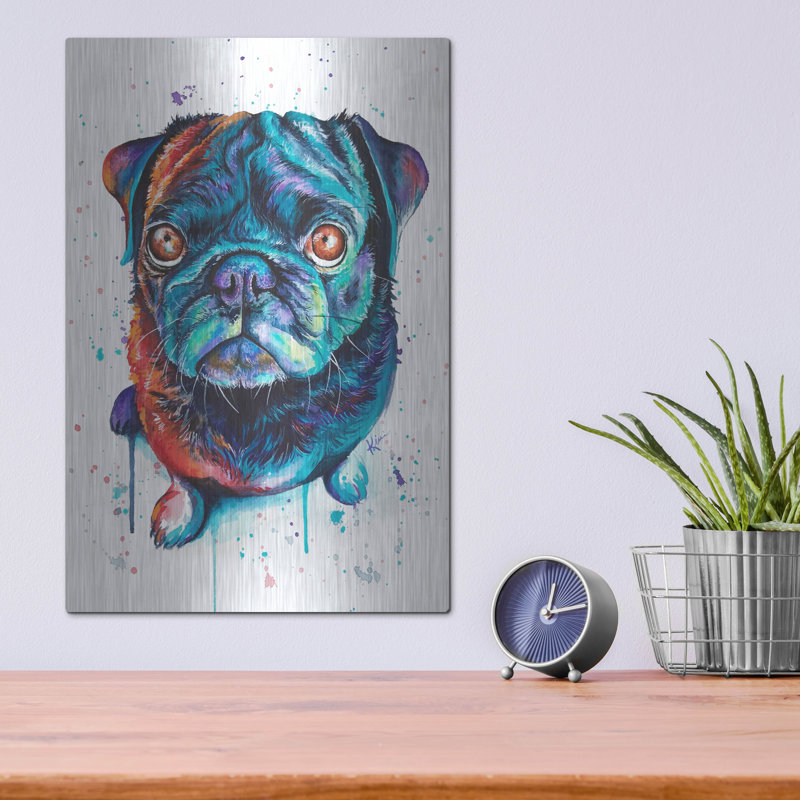 Art mural en métal Red Barrel Studio «Rainbow Dogs Pug» par Lindsay Kivi, H 16 po x l 12 po