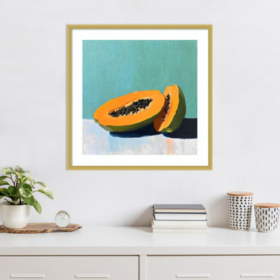 «Blue Papaya II» par Walker, impression sur bois encadrée