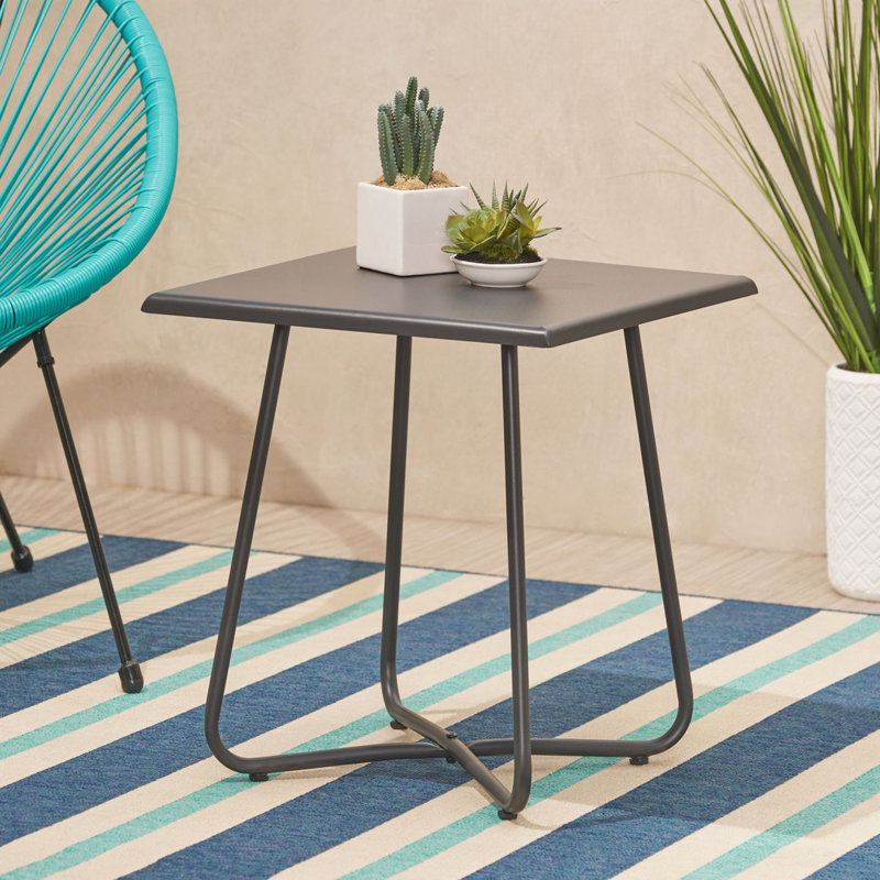 Table d'appoint de patio avec plateau carré et base en métal, Gris