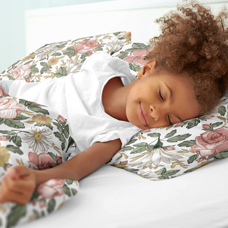 Pink and Green Floral Microfiber Full Bedding Set