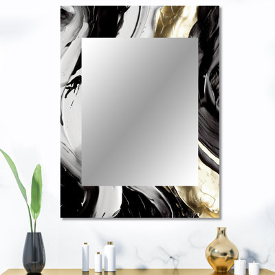 Exquis Darling Gold, vague abstraite sur fond noir IV - peinture abstraite murale, miroir doré, impression sur métal