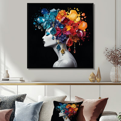 Urban Elegance Woman Crystal and flower hair IV - Fashion Woman Framed Wall Art