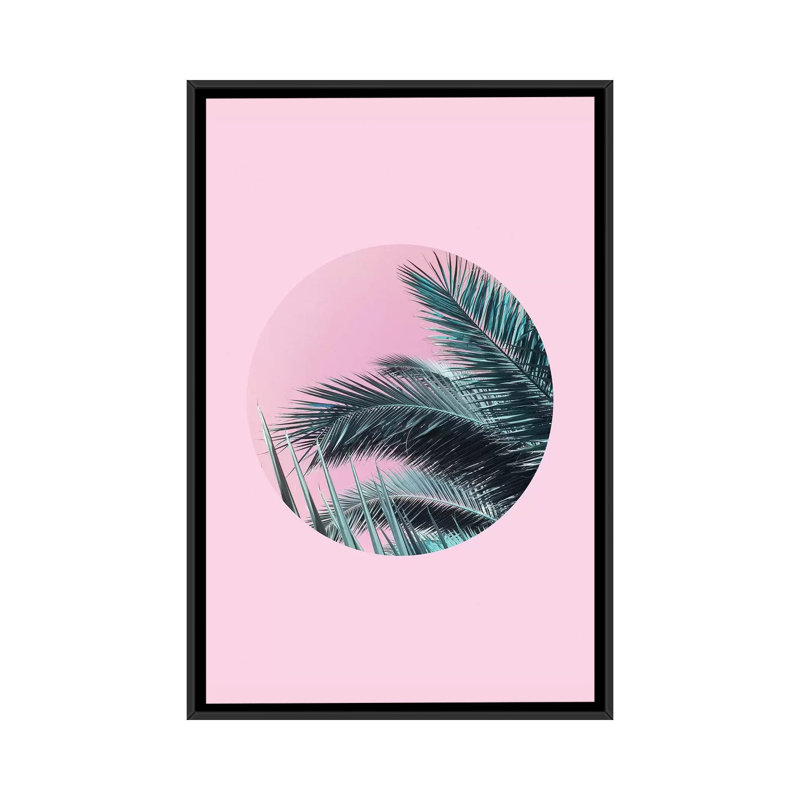 « palms on rose », impression sur toile, H 26 po x l 18 po x P 1,5 po, Toile avec cadre noir, Pas de tapis