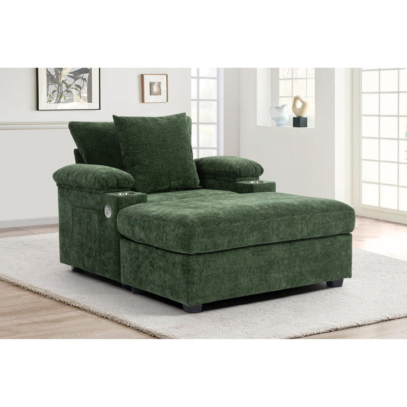 Chaise moderne surdimensionnée en chenille avec repose-pieds, canapé-lit avec ports USB, porte-gobelets, idéale pour le salon ou la chambre à coucher