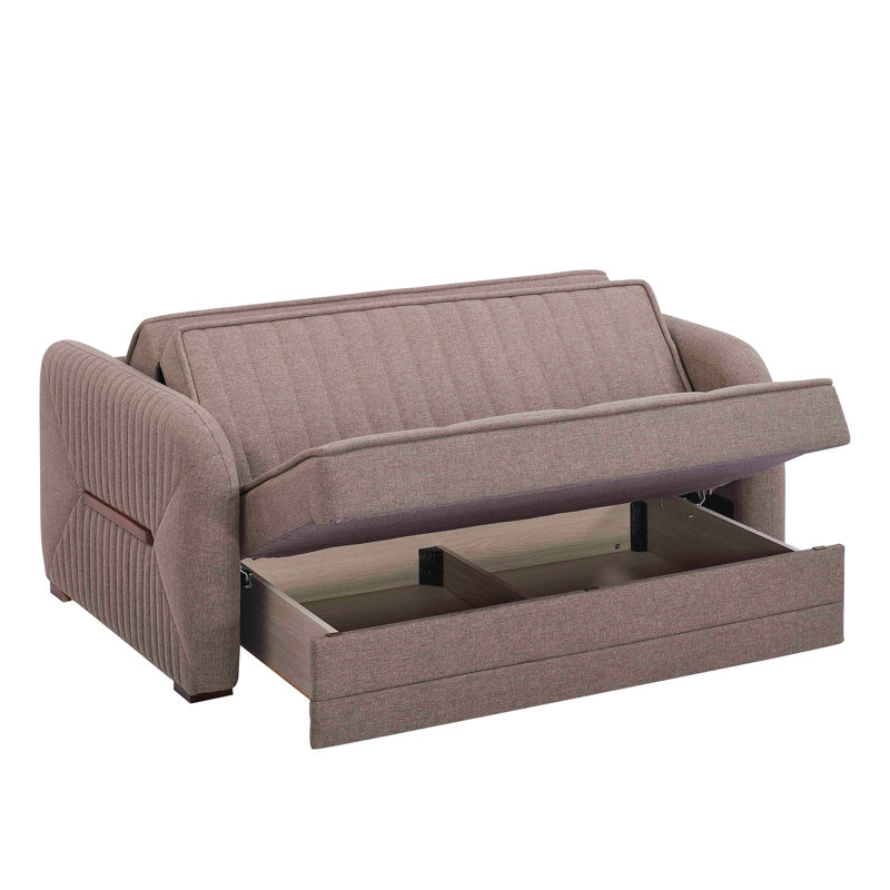 Causeuse convertible rembourrée avec rangement, tissu chenille, Beige