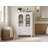 46.5" Freestanding Bathroom Linen Cabinet with Ribbed Glass Doors and 2 Drawers-467102351