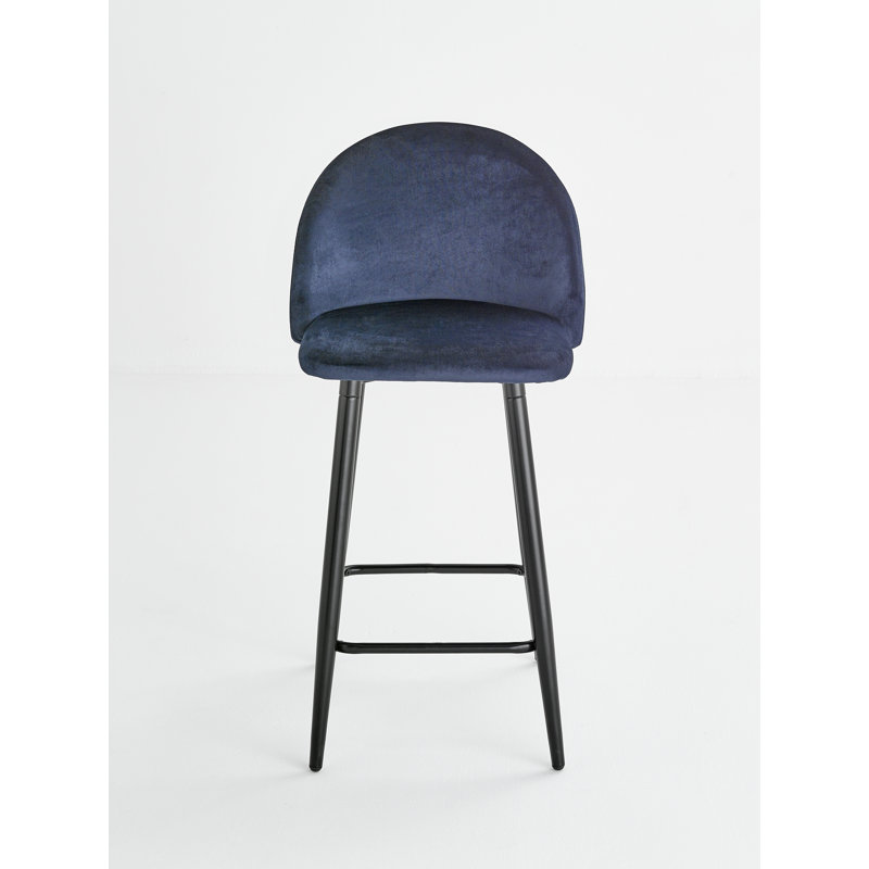 Bunde Upholstered Counter Stool with Metal Frame, Navy