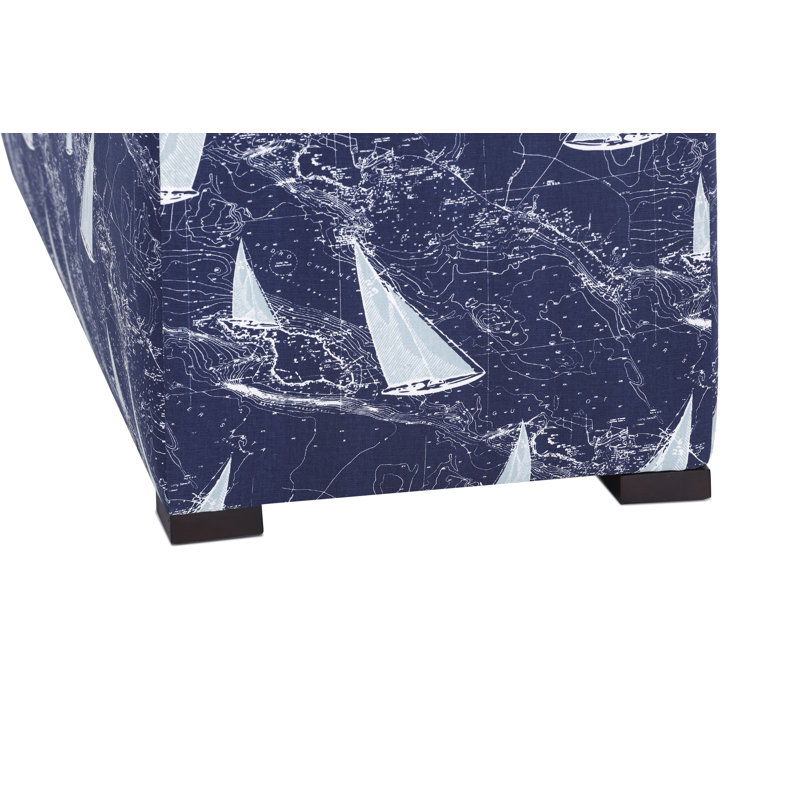 Birney Upholstered Storage Bench, Indigo/White/Navy Blue