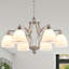 Lustre classique / traditionnel 6 lumières à intensité variable avec abat-jour en verre givré blanc-873305356