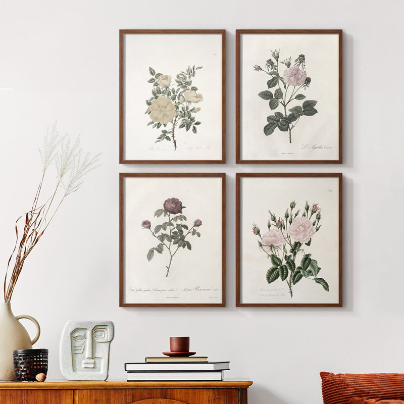Impression florale rétro CXLIV, ensemble de 4, H 10 po x l 32 po