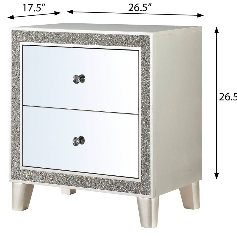 Table de chevet miroir pour chambre à coucher - 2 tiroirs avec doublure en feutre doux 2 po