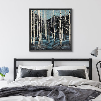 Birch Tree " Midnight Blue Birch Forest Silhouetted Trees Against Night Sky Modern "