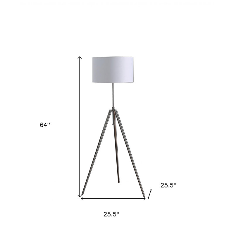 64" Chrome Adjustable Tripod Floor Lamp With White Shade