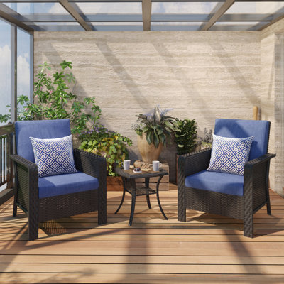 Zalewski 3 Piece Patio Set Rattan Outdoor Furniture Set With Cushions