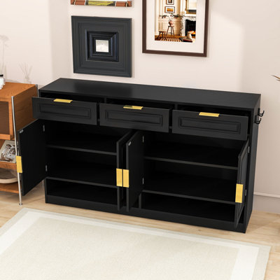 Modern Sideboard with Shelves and Drawers and Open Storage Compartments