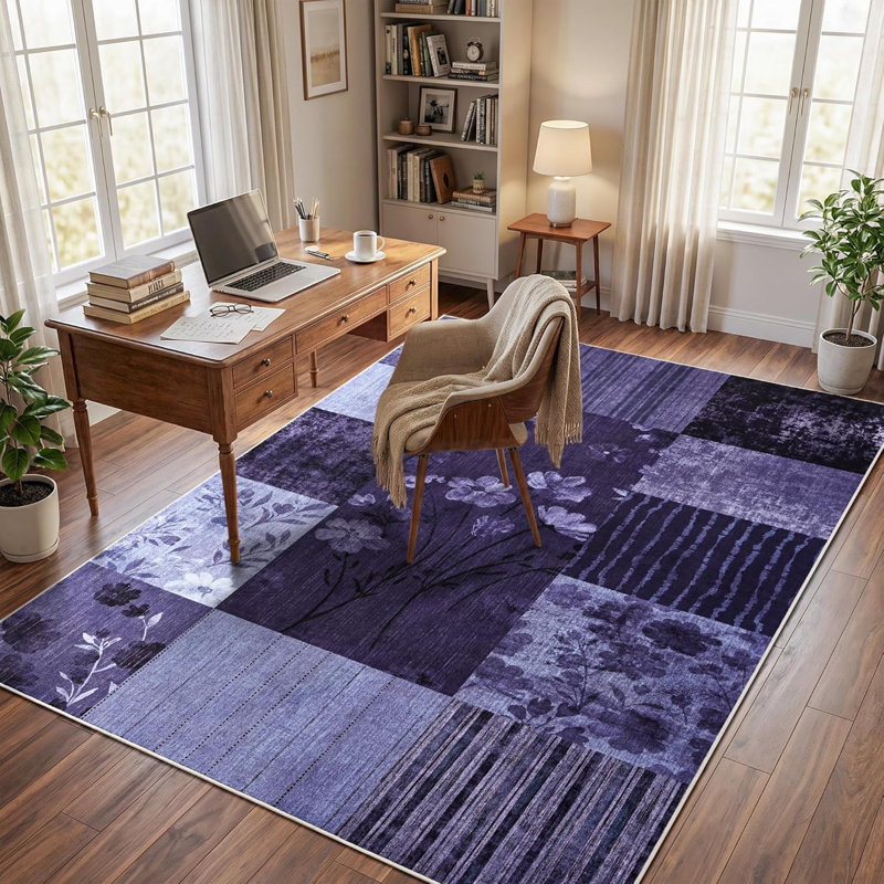 Tapis à imprimé géométrique antidérapant, Dark Pruple, Rectangle 5' x 7'
