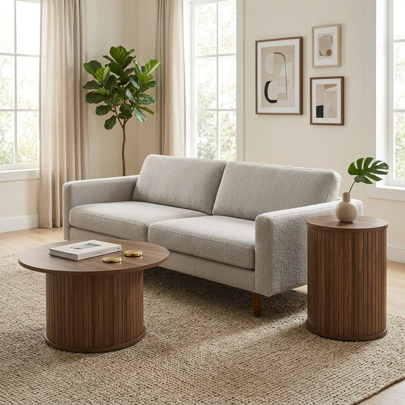 Aurel Buchheit Modern Round Pedestal End And Coffee Table Set, Royal Walnut